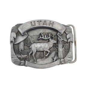 Pewter Utah Elk Deer Nature Belt Buckle‎ 3" USA C+J Enterprises Hunter Outdoors